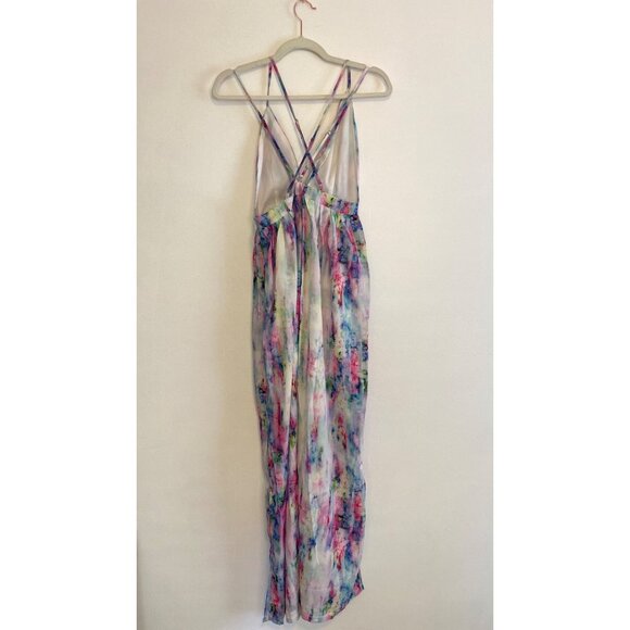 LAtiste By Amy Watercolor Maxi Dress With Strappy Back Design & Side Slit Size S - Picture 2 of 9